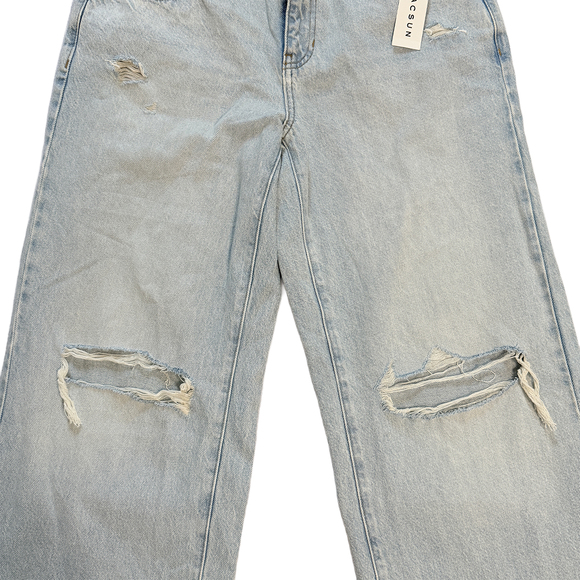 100% cotton wide leg ripped baggy denim jeans low rise PacSun Casey in Blue - Picture 5 of 8